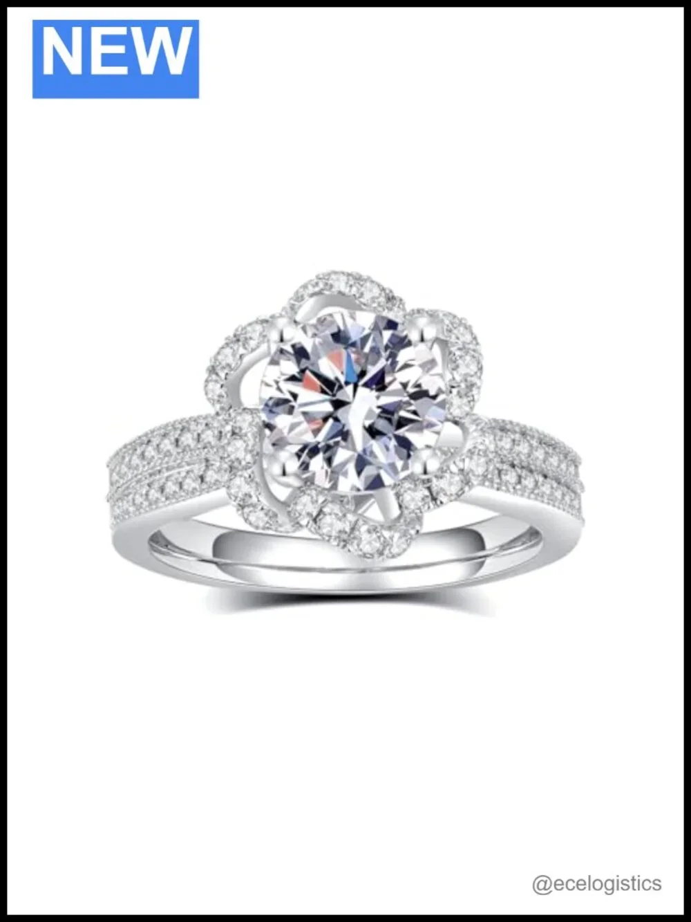 2.8CTTW Moissanite Engagement Ring S925 Sterling Silver 18K White Gold Plated